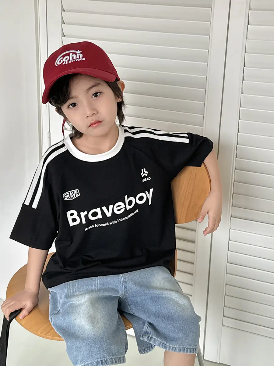 Boys Pure Cotton Sports T-Shirt Black Braveboy Design - Image 4