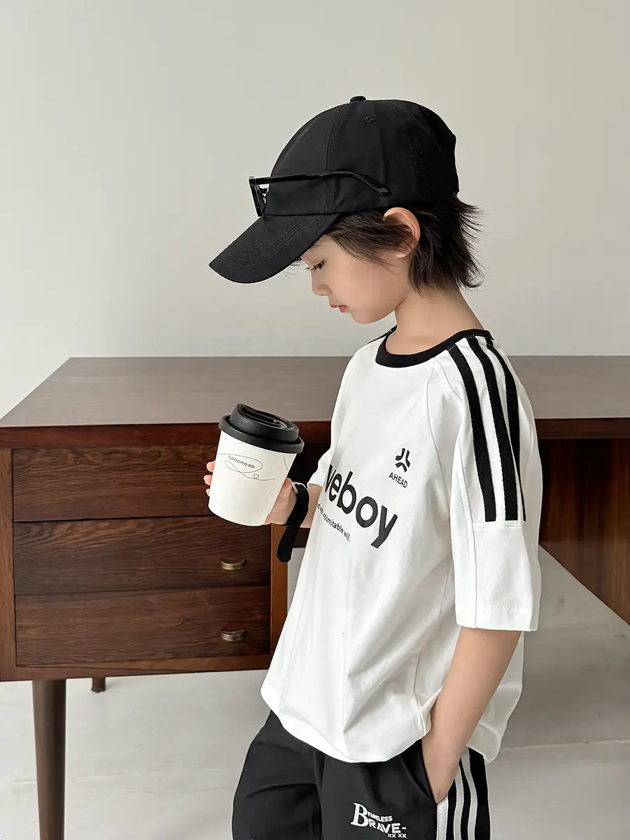 Boys Pure Cotton Sports T-Shirt Black Braveboy Design - Image 7