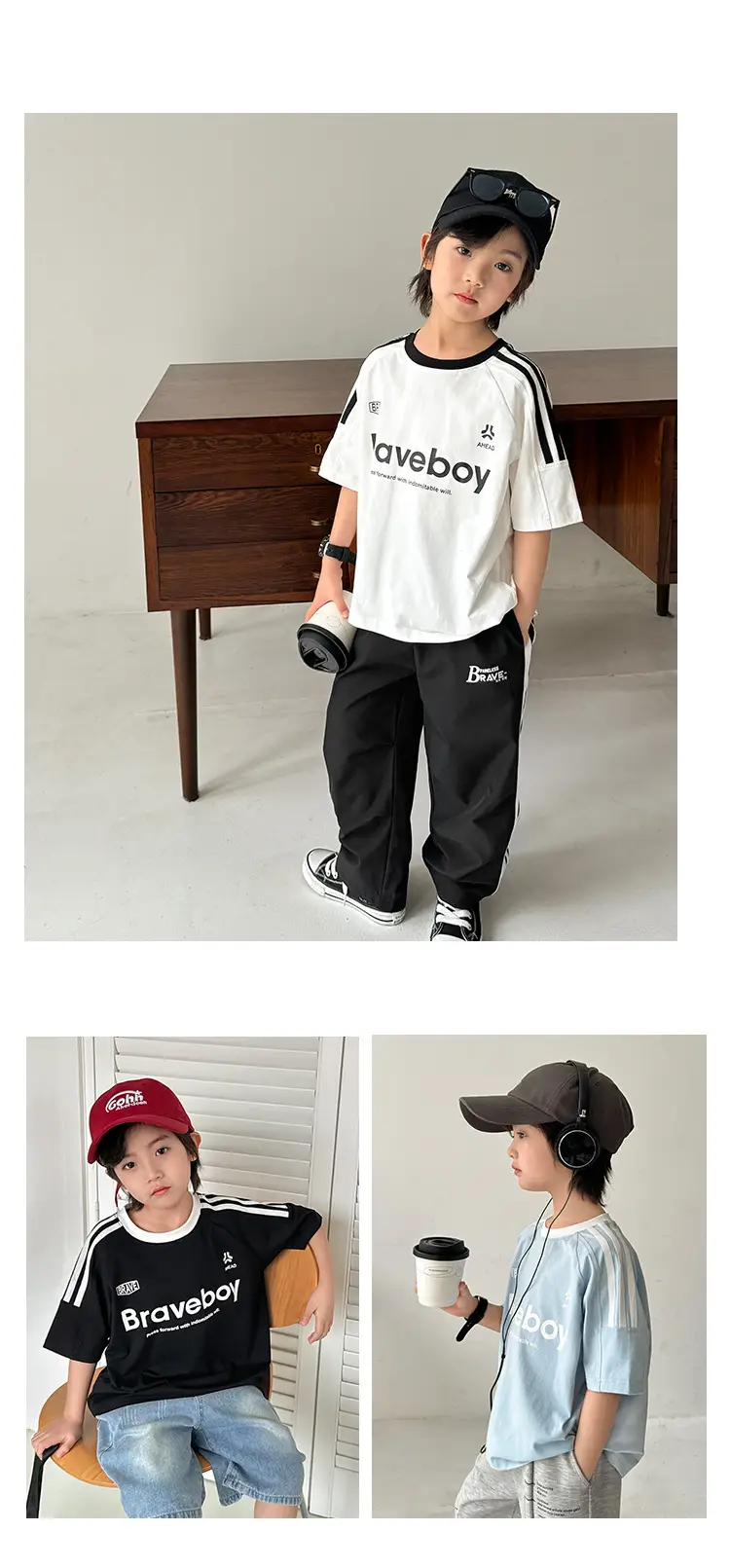 Boys Pure Cotton Sports T-Shirt Black Braveboy Design — feature 10