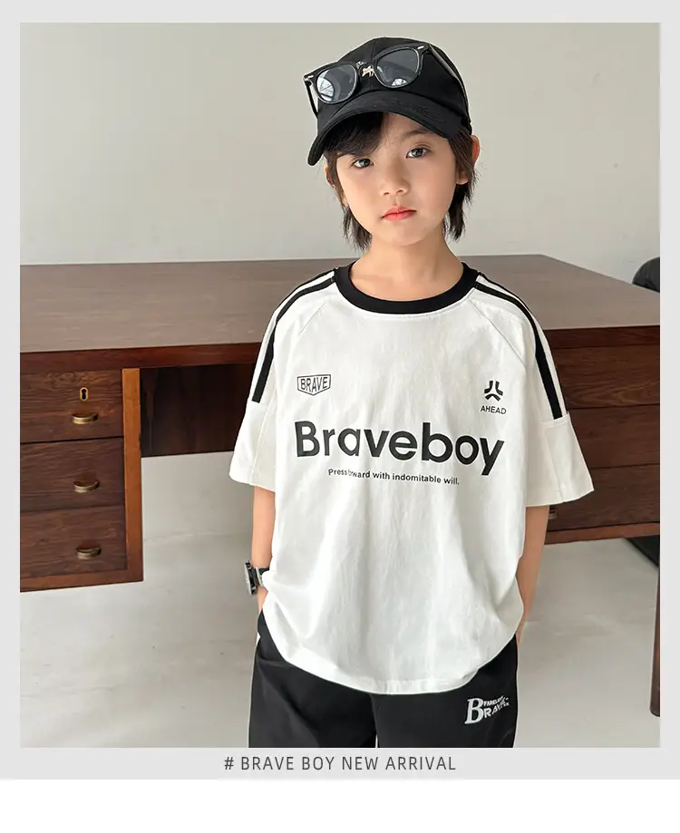 Boys Pure Cotton Sports T-Shirt Black Braveboy Design — feature 2