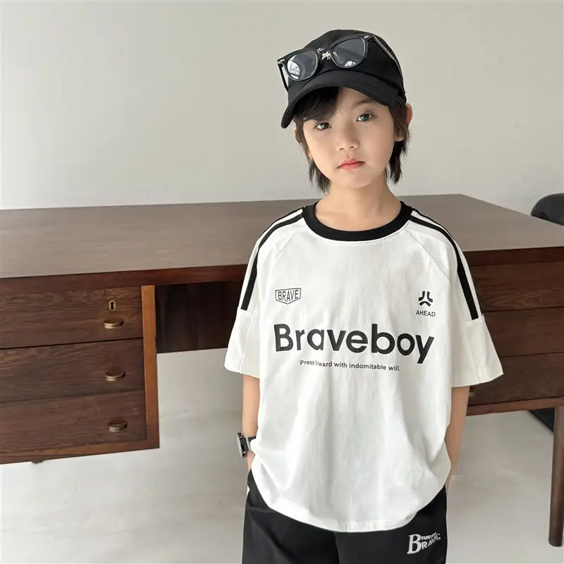Boys Pure Cotton Sports T-Shirt Black Braveboy Design - Image 2