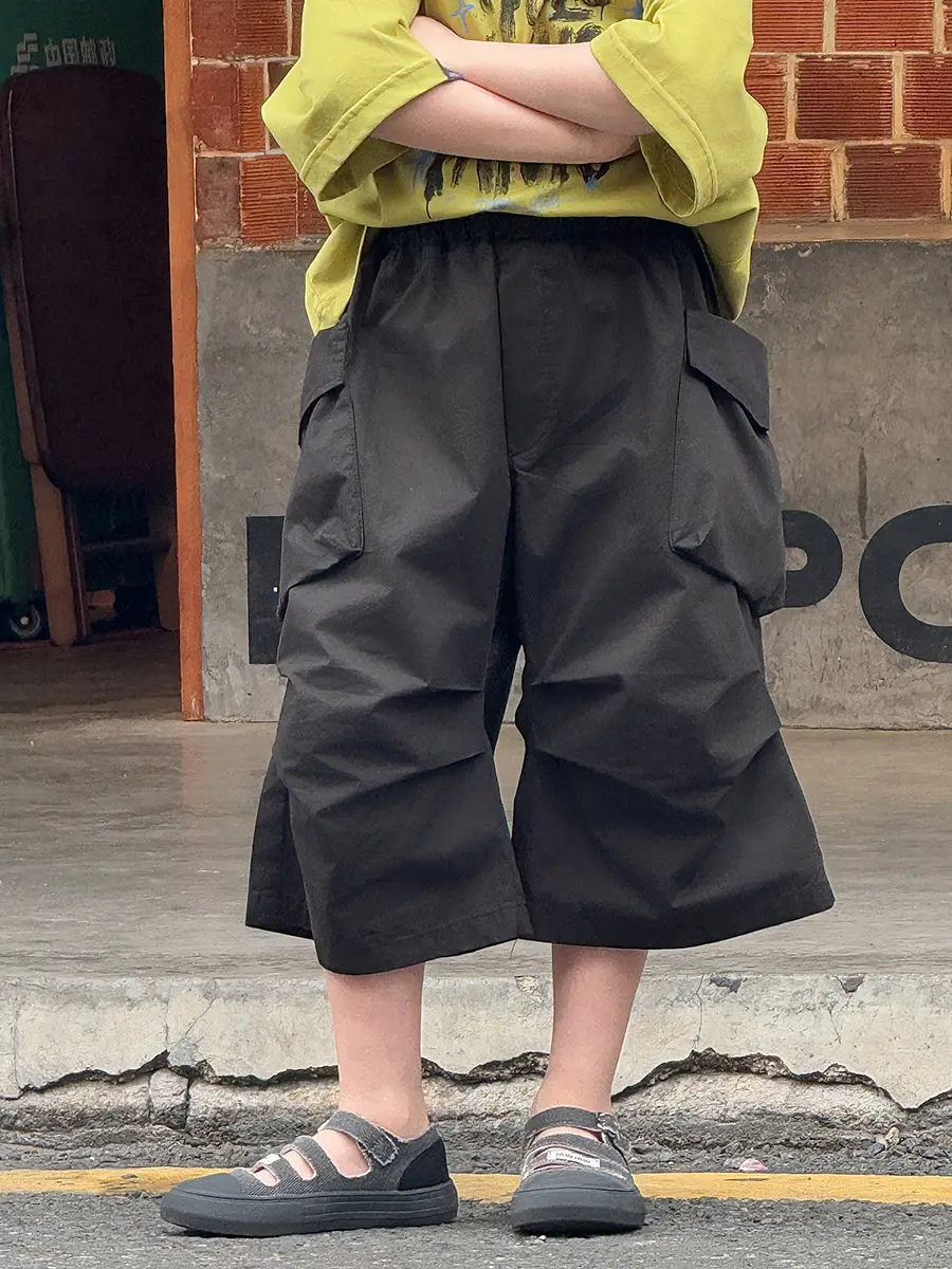 Boys Korean Style Short Sleeve T-Shirt Shorts Set Yellow Black 2025 — feature 10