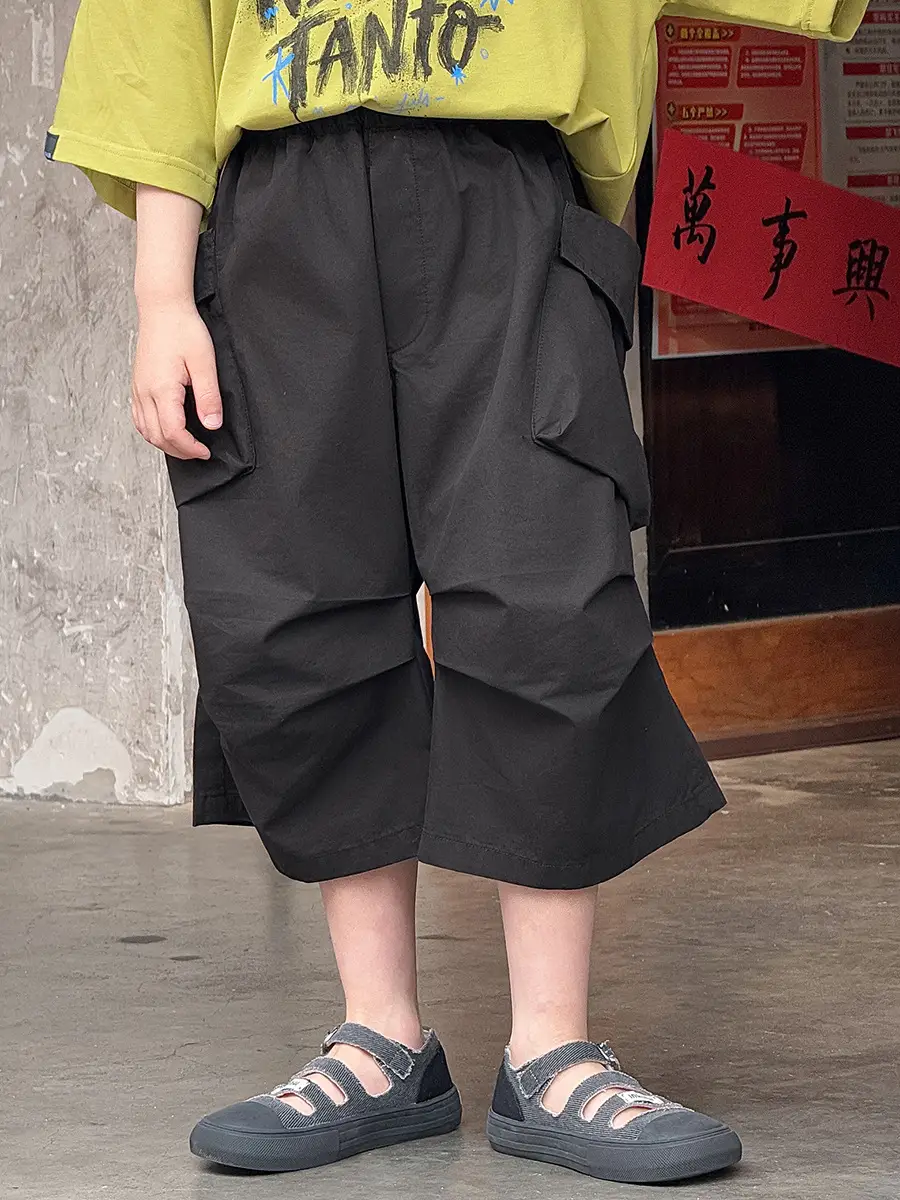Boys Korean Style Short Sleeve T-Shirt Shorts Set Yellow Black 2025 — feature 13
