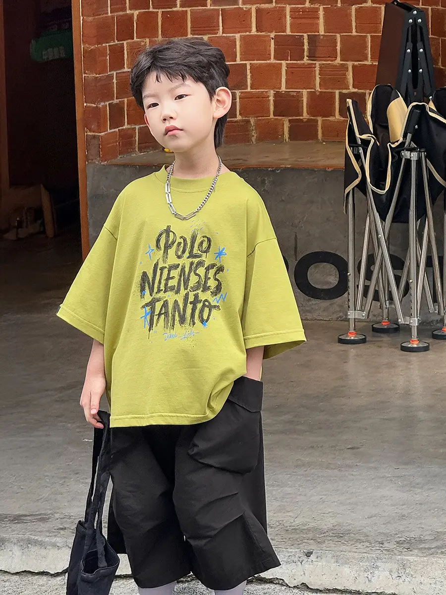 Boys Korean Style Short Sleeve T-Shirt Shorts Set Yellow Black 2025 — feature 17
