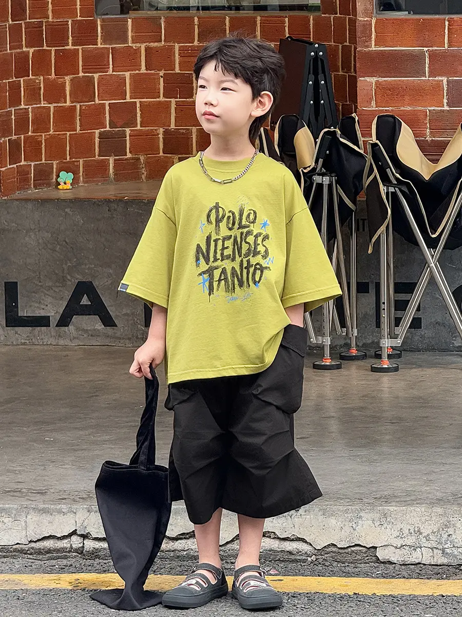 Boys Korean Style Short Sleeve T-Shirt Shorts Set Yellow Black 2025 — feature 20