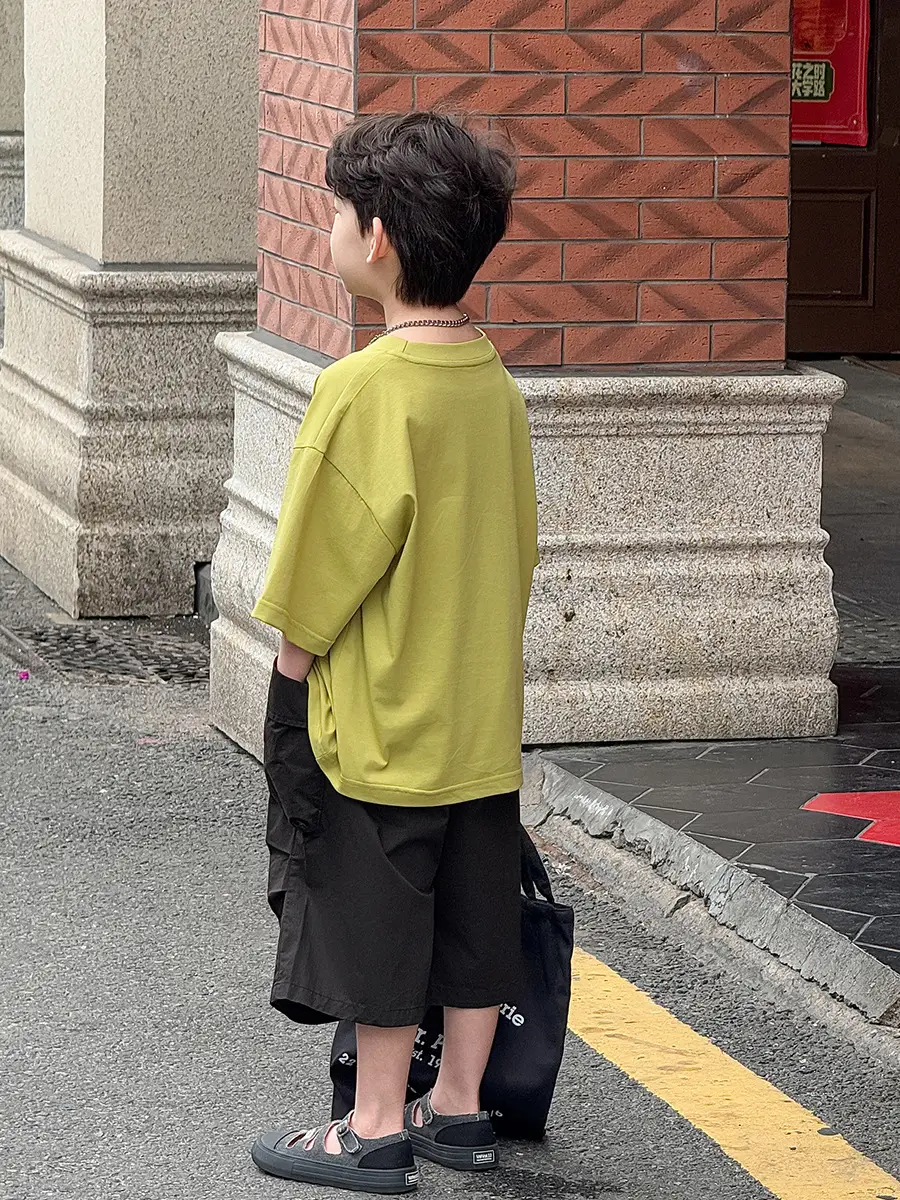 Boys Korean Style Short Sleeve T-Shirt Shorts Set Yellow Black 2025 — feature 5