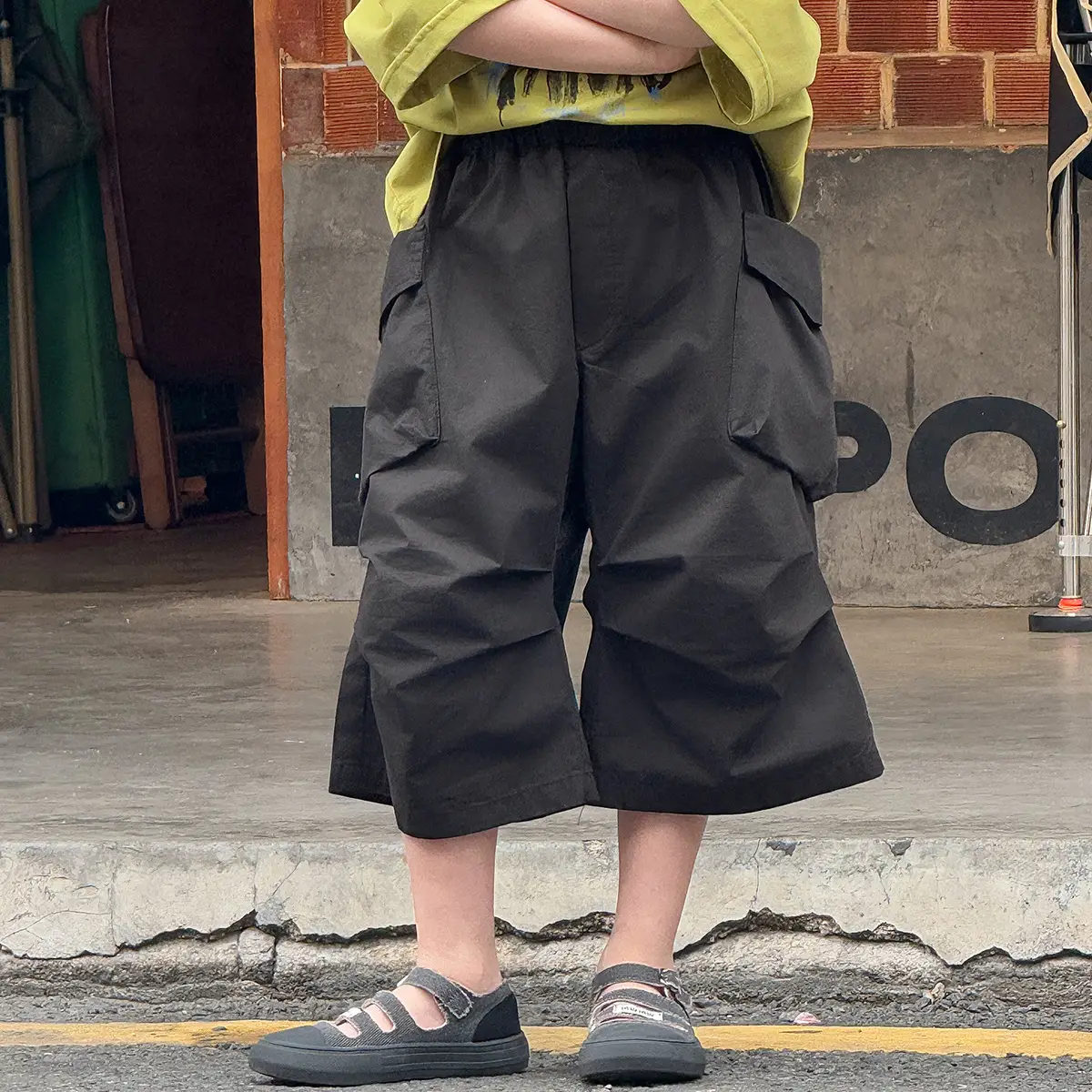 Boys Korean Style Short Sleeve T-Shirt Shorts Set Yellow Black 2025