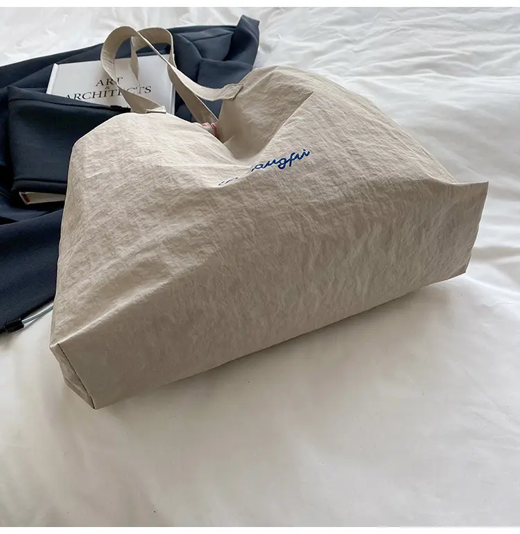 Korean Style Women's Shoulder Tote Bag 2025 Nylon Light Grey — feature 7