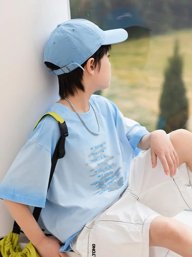 2025 Boys Cotton Panda Gradient T-Shirt Summer Coat - Image 3