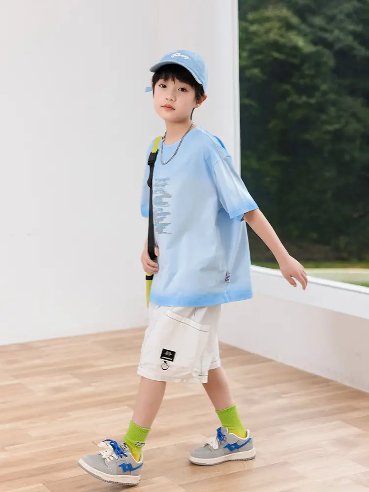 2025 Boys Cotton Panda Gradient T-Shirt Summer Coat - Image 5