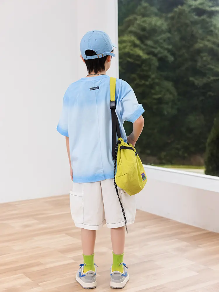 2025 Boys Cotton Panda Gradient T-Shirt Summer Coat - Image 7