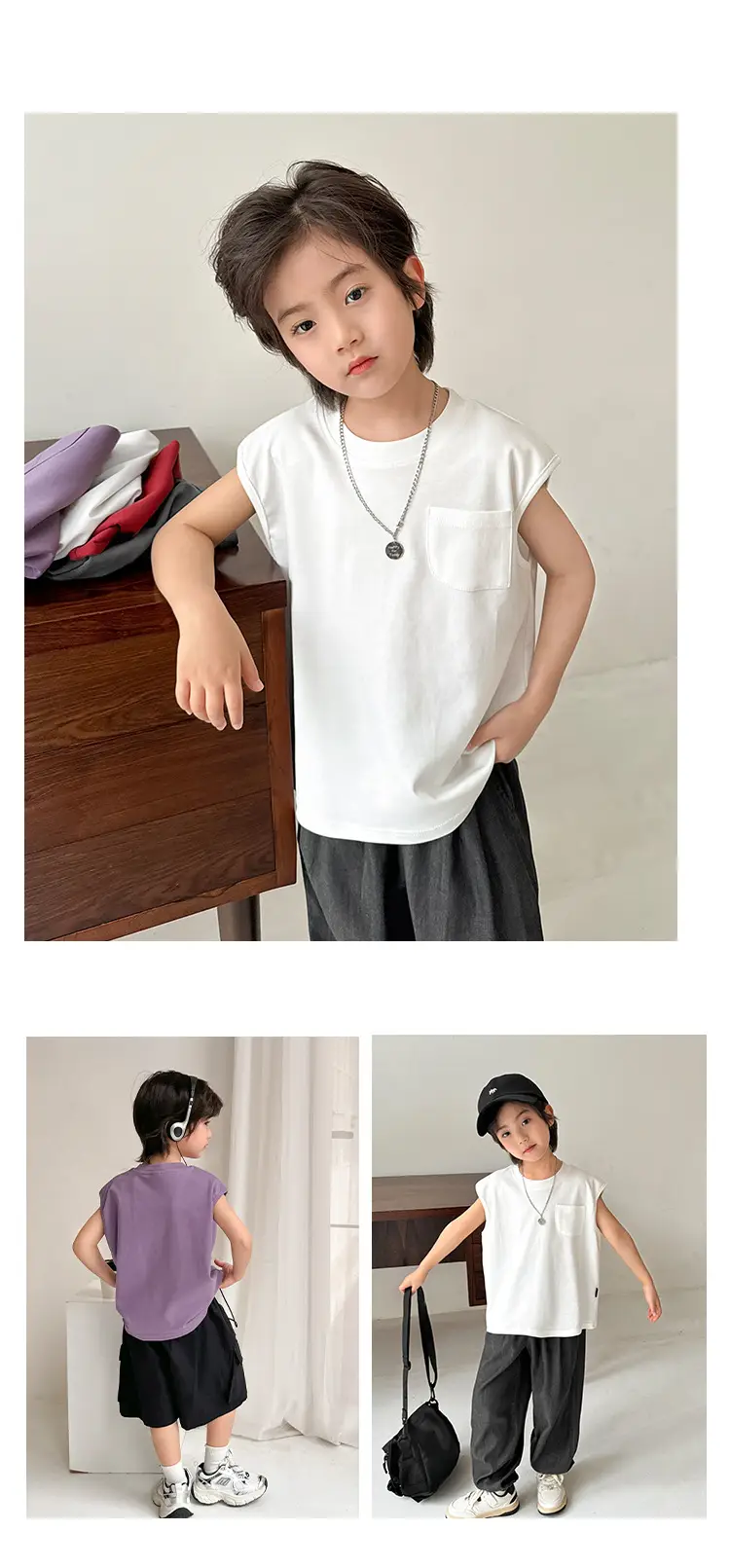 Haima Pure Cotton Sleeveless Vest T-Shirt for Boys Summer — feature 12