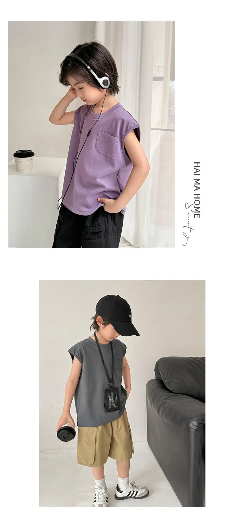 Haima Pure Cotton Sleeveless Vest T-Shirt for Boys Summer — feature 13