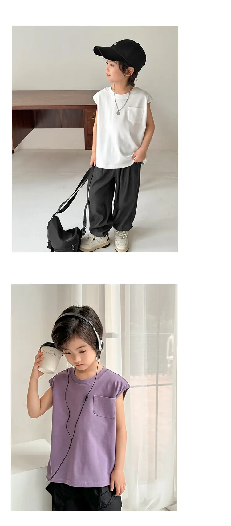 Haima Pure Cotton Sleeveless Vest T-Shirt for Boys Summer — feature 14