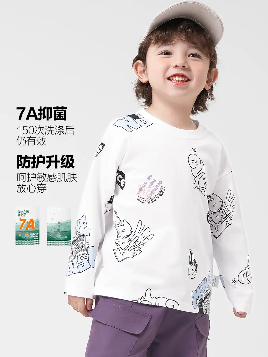 Boys Cotton Long Sleeve T-Shirt White Cartoon Kids Spring Clothing