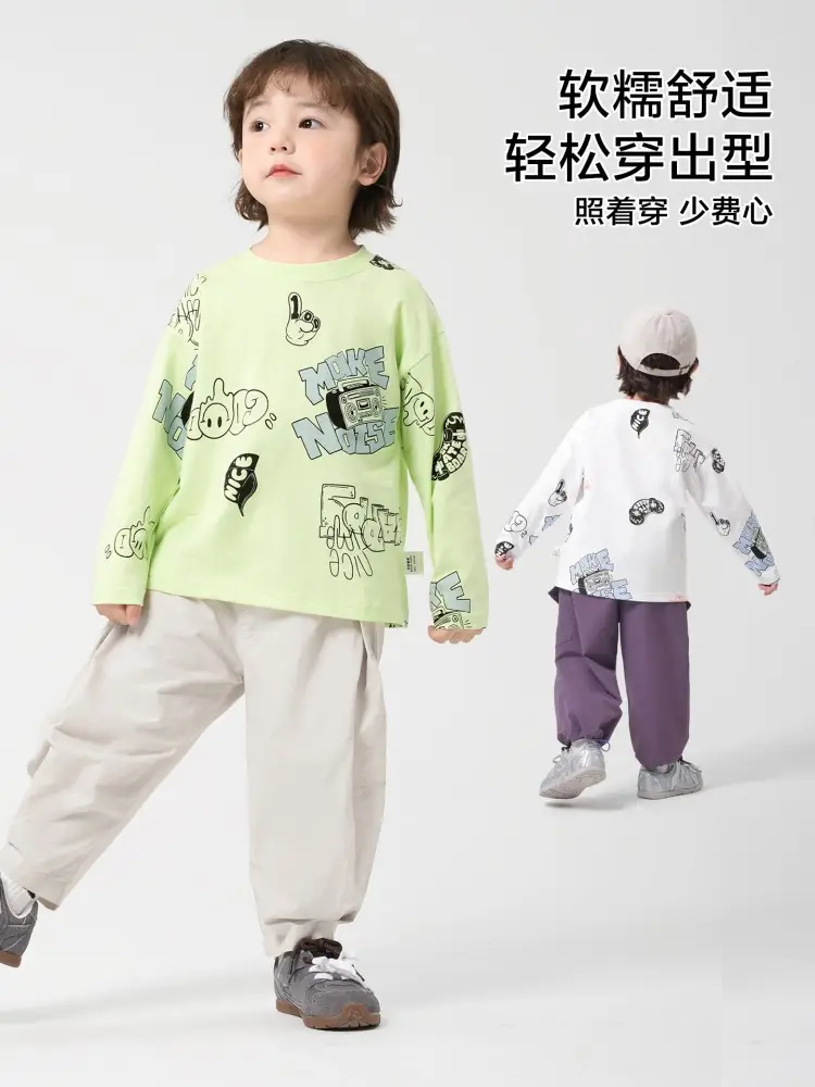 Boys Cotton Long Sleeve T-Shirt White Cartoon Kids Spring Clothing