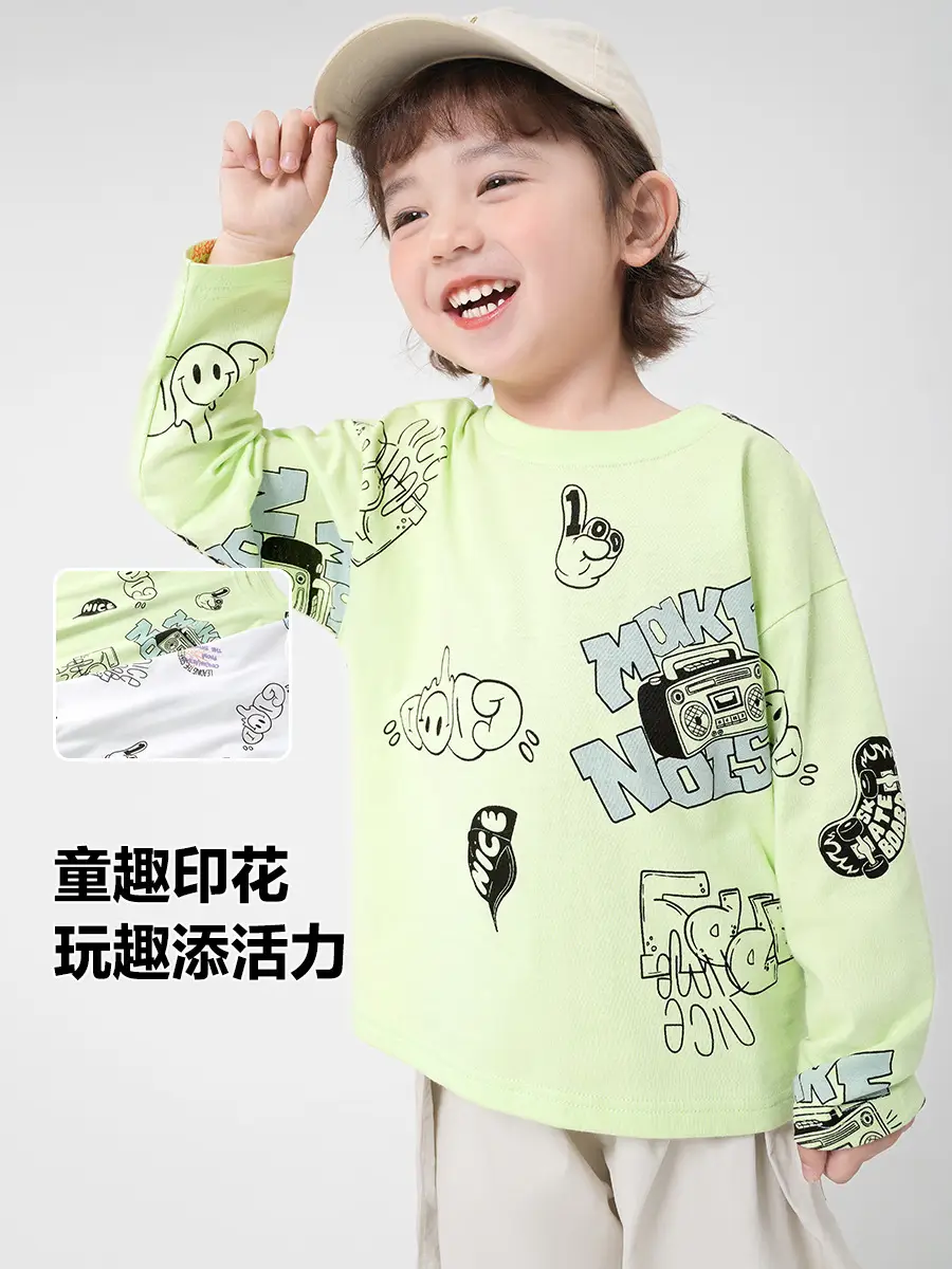 Boys Cotton Long Sleeve T-Shirt White Cartoon Kids Spring Clothing