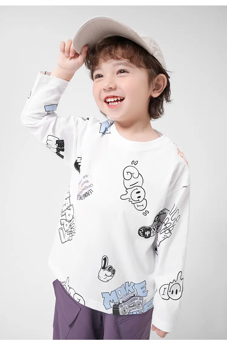 Boys Cotton Long Sleeve T-Shirt White Cartoon Kids Spring Clothing — feature 19