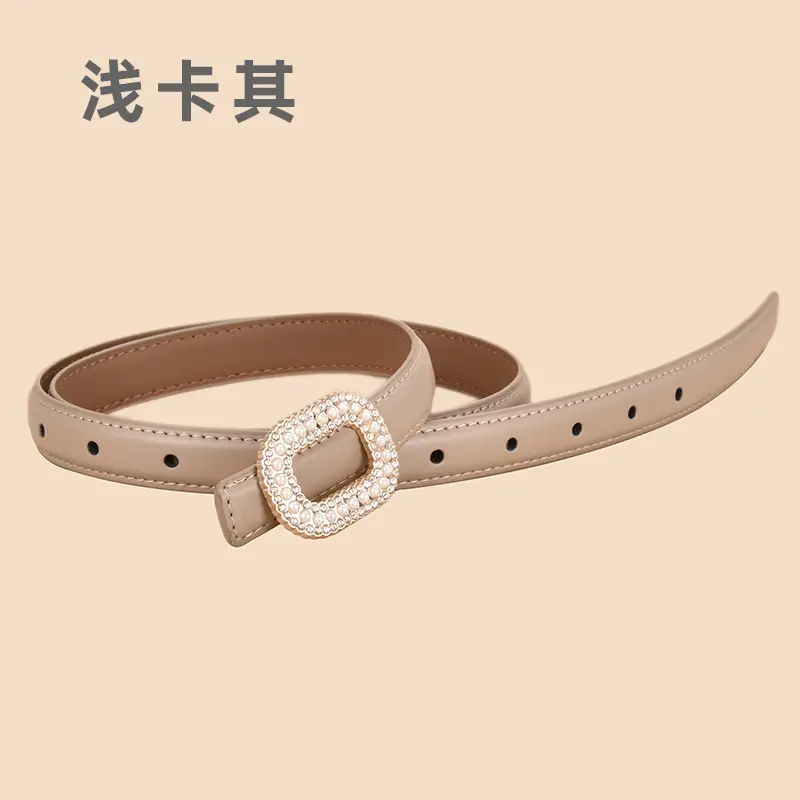 Women's Black Velvet Leather Belt with Diamond Buckle