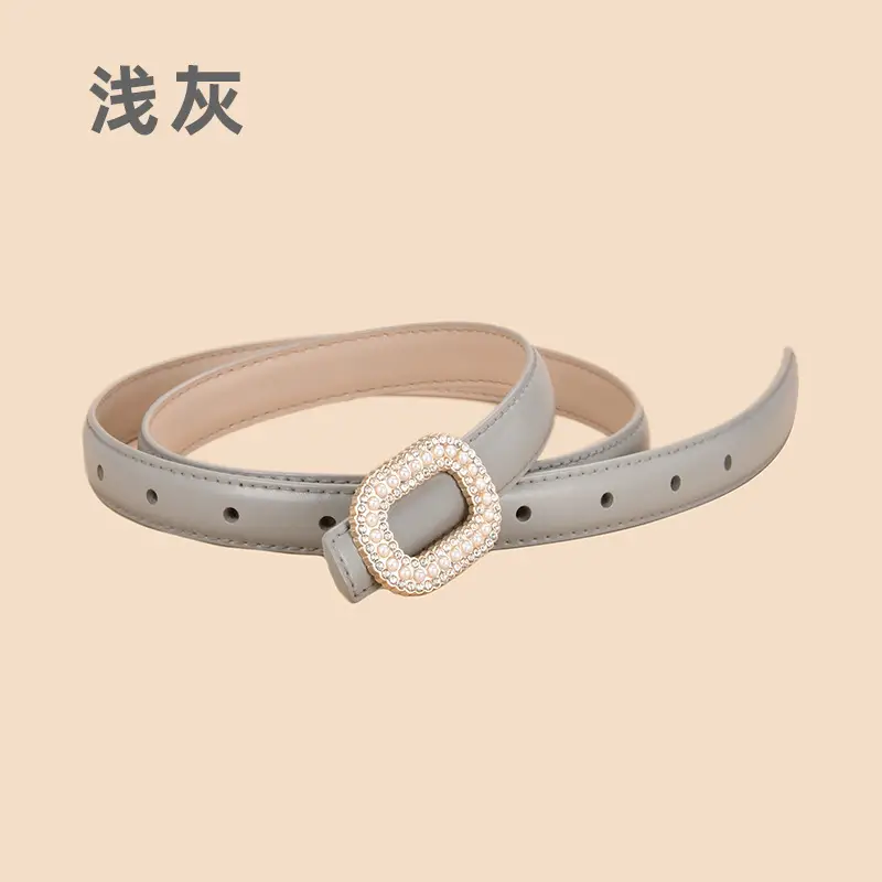 Women's Black Velvet Leather Belt with Diamond Buckle