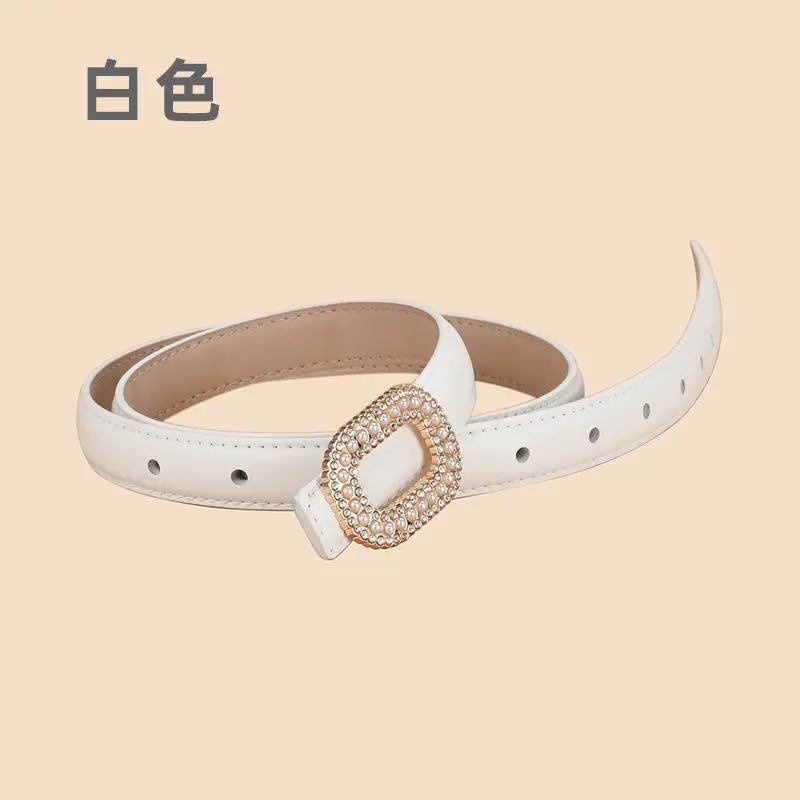 Women's Black Velvet Leather Belt with Diamond Buckle