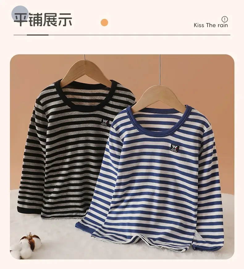 Japanese 2-Piece Boys T-Shirt Long Sleeve Striped Cotton — feature 12