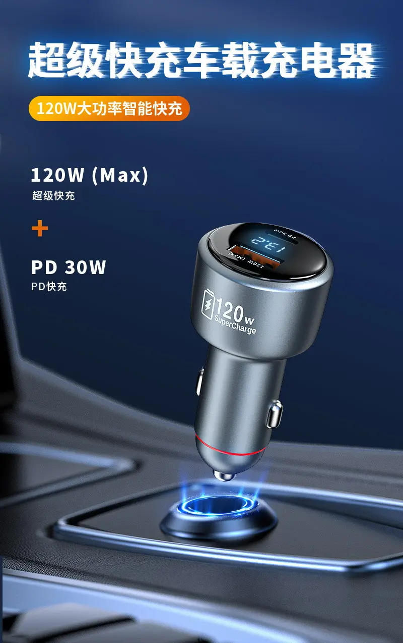 120W Super Fast Car Charger for Xiaomi Apple Phones — feature 6