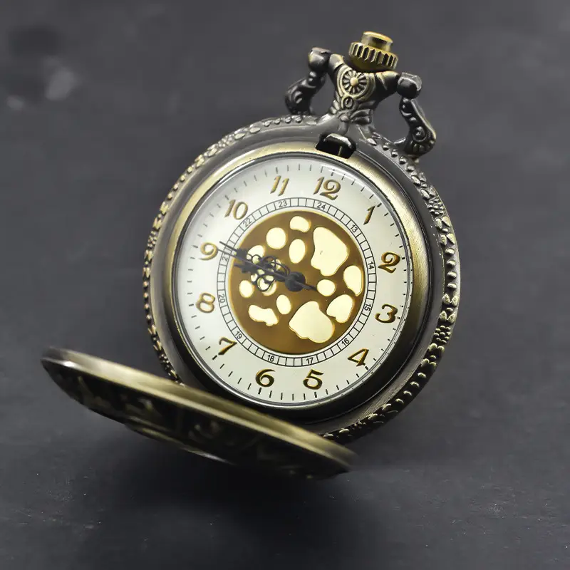 Retro 12 Zodiac Hollow Pocket Watch with Hair Grip