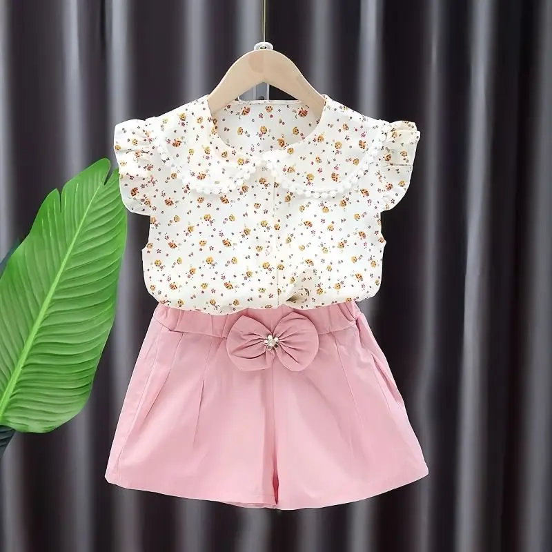 Girls' Floral Top & Lavender Shorts 2025 Set - Image 4