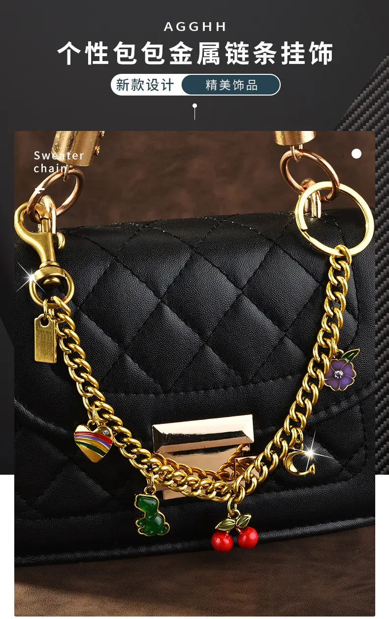 White Quilted Chain Shoulder Bag with Cherry Pendant — feature 2