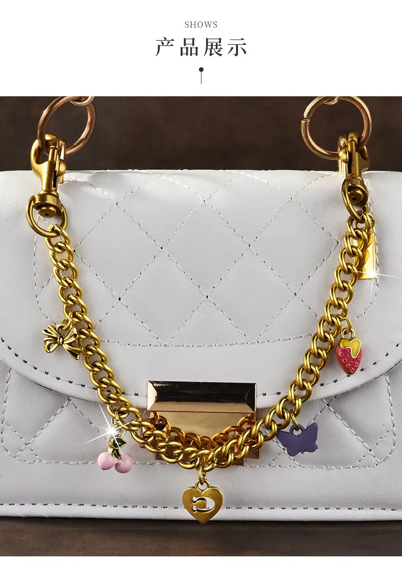 White Quilted Chain Shoulder Bag with Cherry Pendant — feature 9