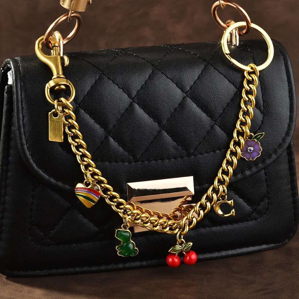White Quilted Chain Shoulder Bag with Cherry Pendant