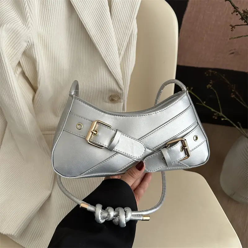 2025 Women's Silver One Shoulder Bag with Buckle Strap - Image 8