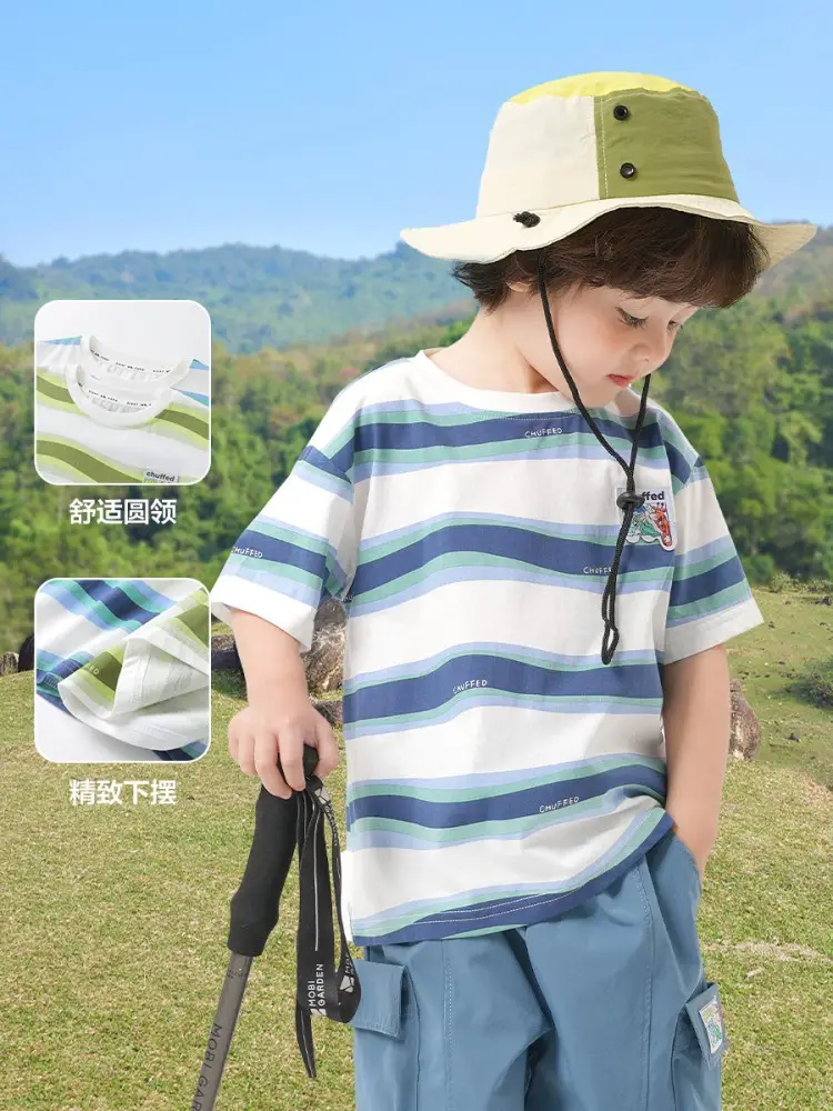 Right European Boys Pure Cotton Striped T-Shirt Green - Image 8