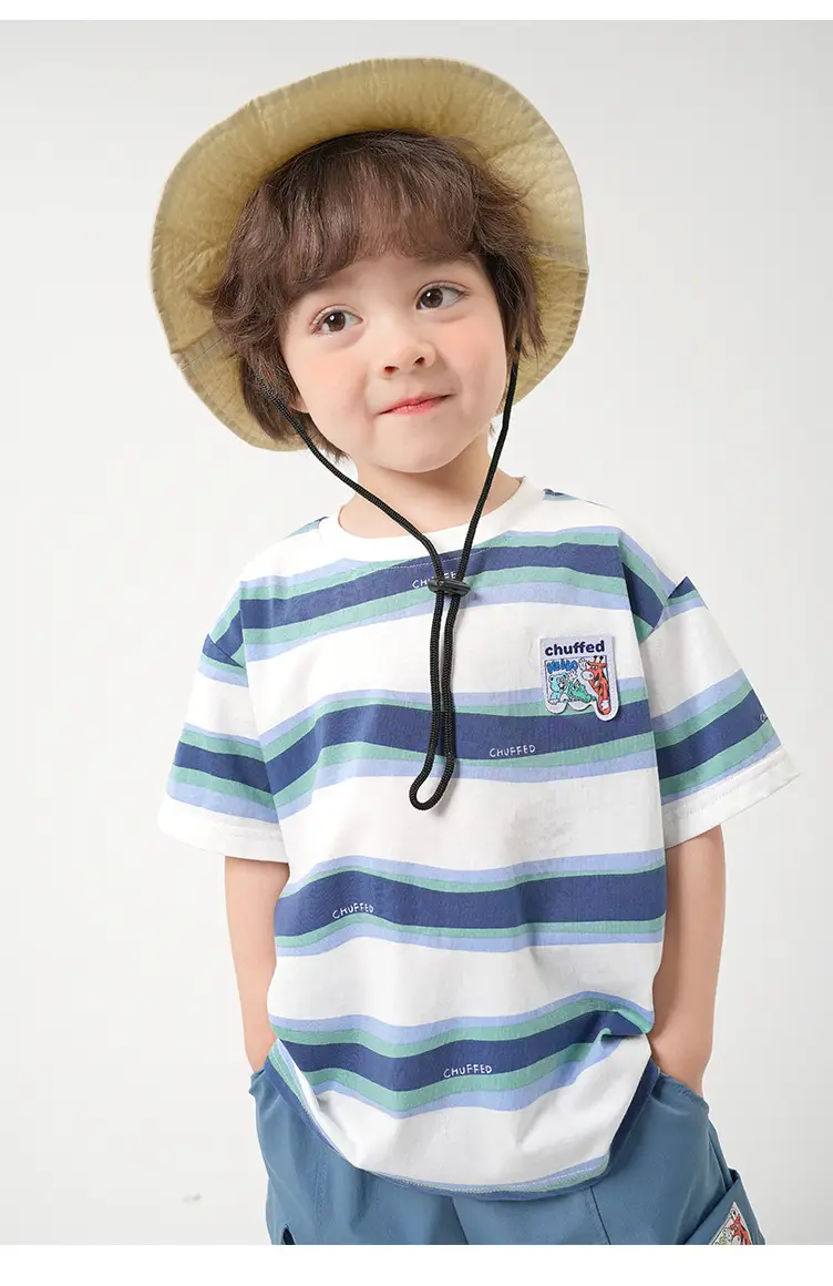 Right European Boys Pure Cotton Striped T-Shirt Green — feature 20