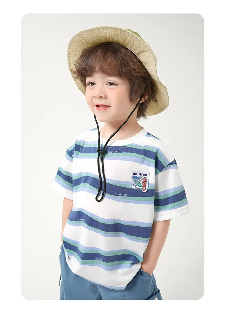 Right European Boys Pure Cotton Striped T-Shirt Green — feature 21