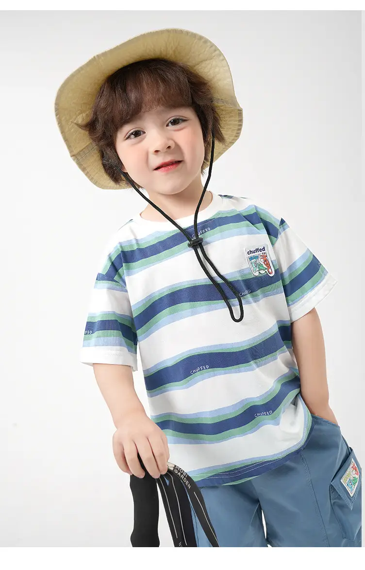Right European Boys Pure Cotton Striped T-Shirt Green — feature 22