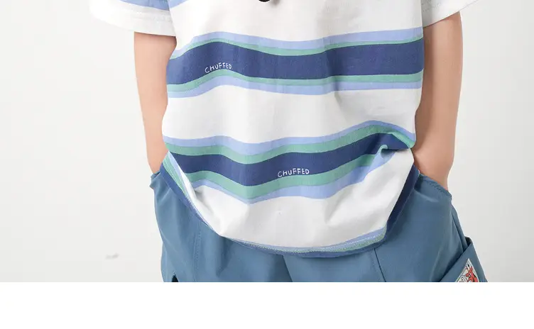 Right European Boys Pure Cotton Striped T-Shirt Green — feature 4