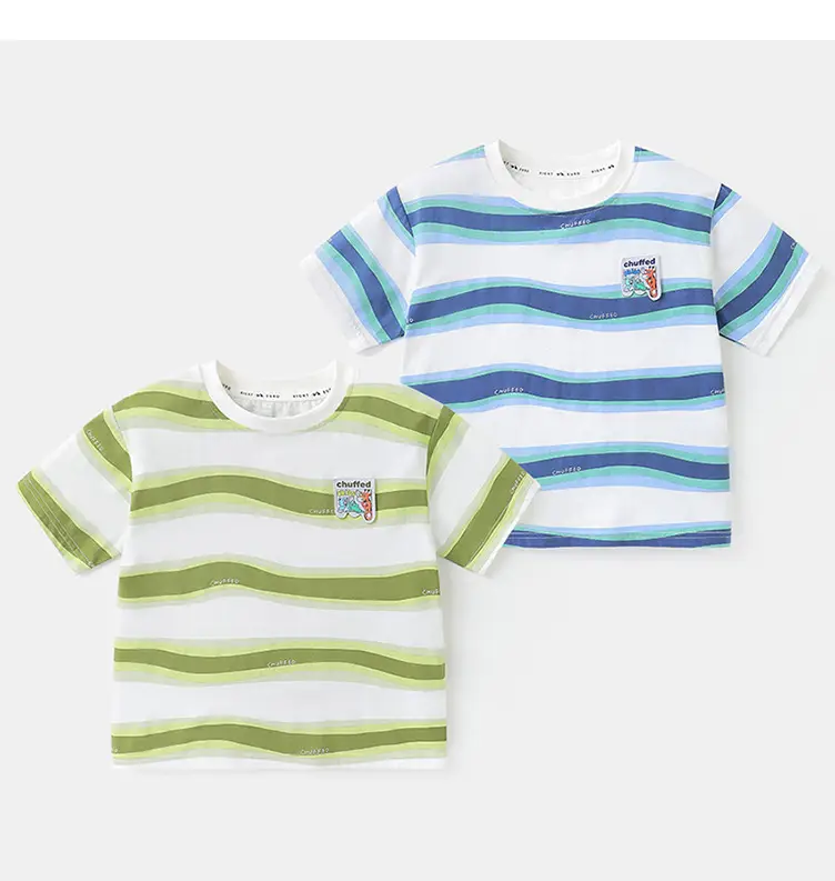 Right European Boys Pure Cotton Striped T-Shirt Green — feature 7