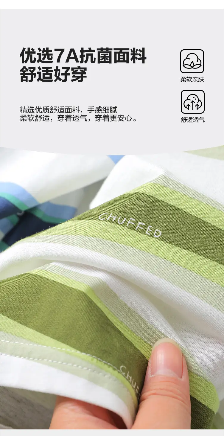 Right European Boys Pure Cotton Striped T-Shirt Green — feature 8