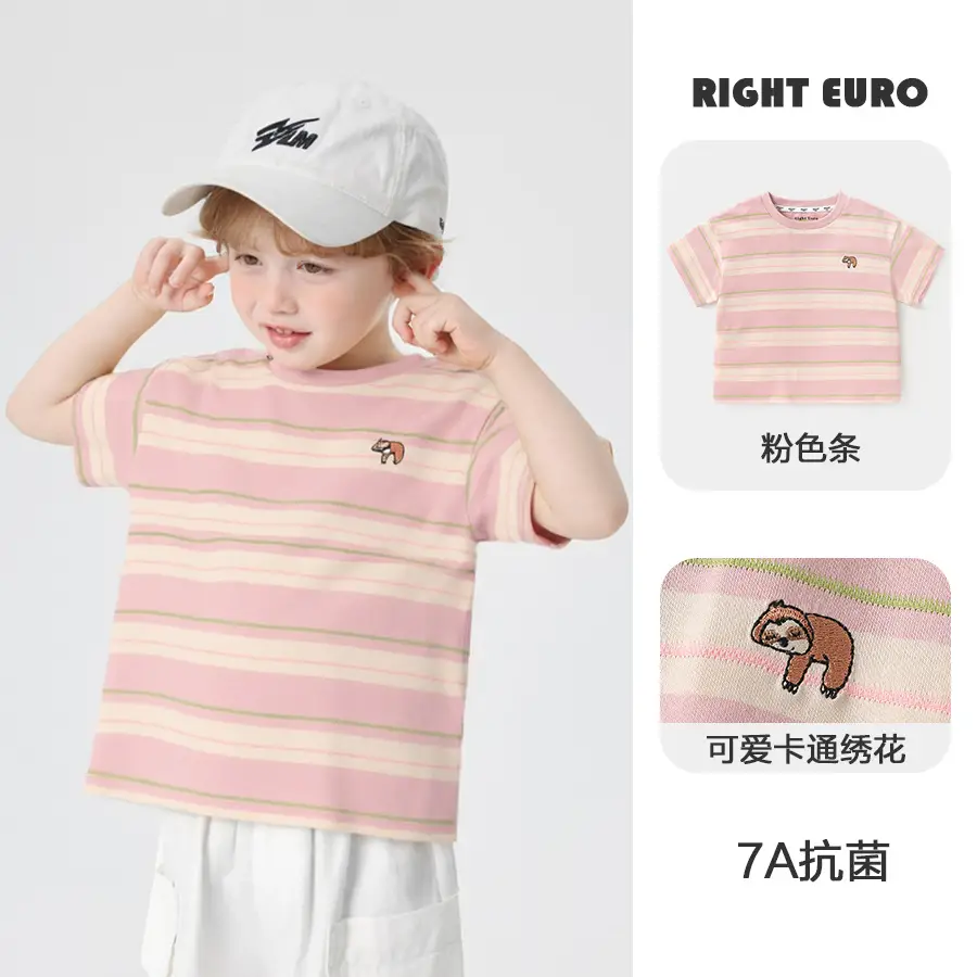Right European Boys Pure Cotton Striped T-Shirt Green - Image 4