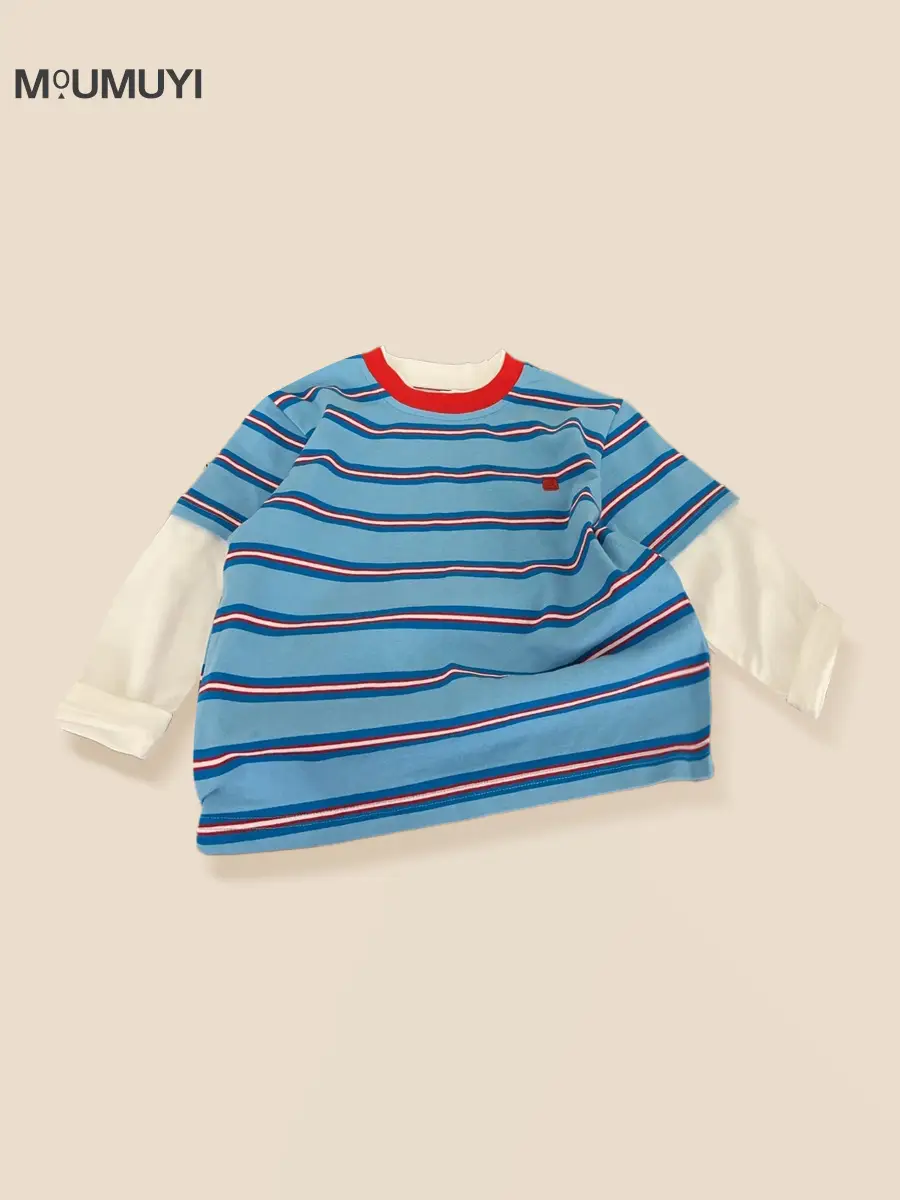 Boys Striped Cotton T-Shirt 2026 Spring - Image 2