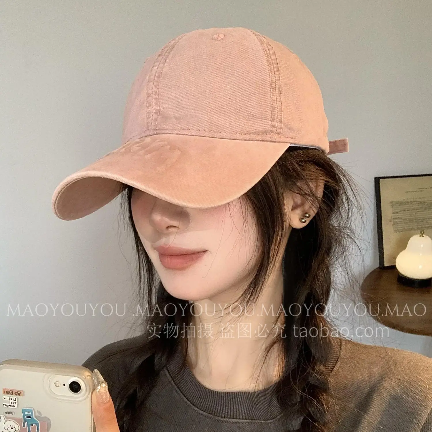 Women Men Embroidered Cotton Cap Pink - Image 5