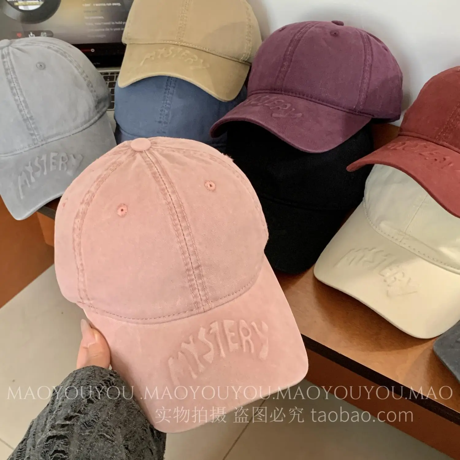 Women Men Embroidered Cotton Cap Pink - Image 9