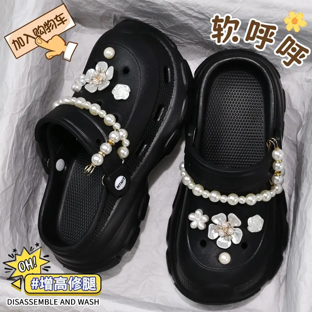 2025 Summer Women's Pink Pearl Clogs with Thick Sole