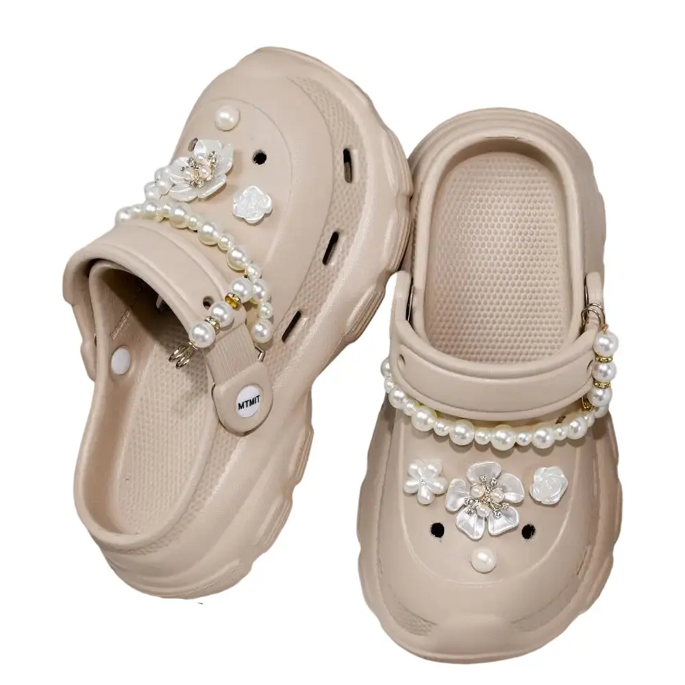 2025 Summer Women's Pink Pearl Clogs with Thick Sole