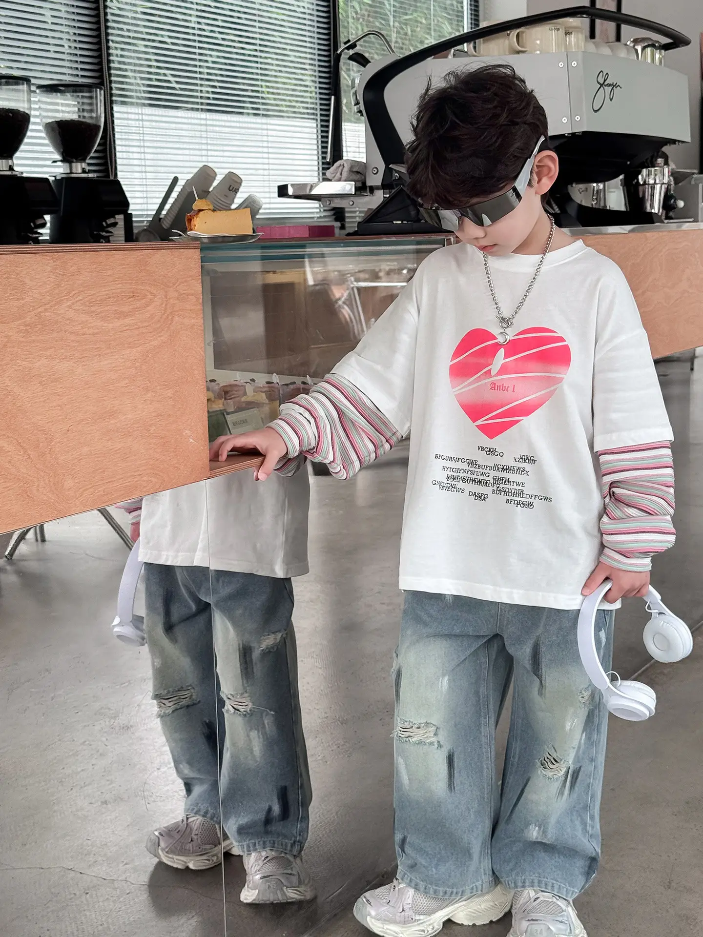 2025 Boys Love Print Top T-Shirt Fake Two-Piece - Image 6