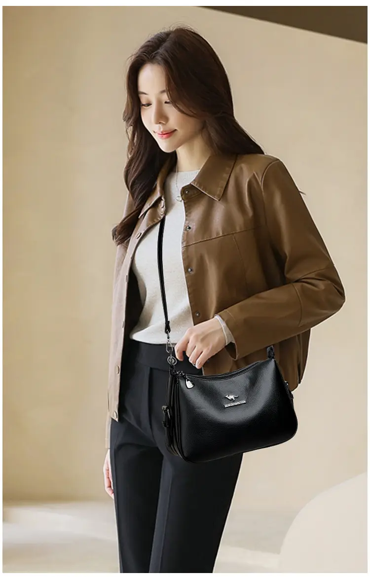 Women Shoulder Bag Brown Leather Large Capacity Work Logo — feature 9