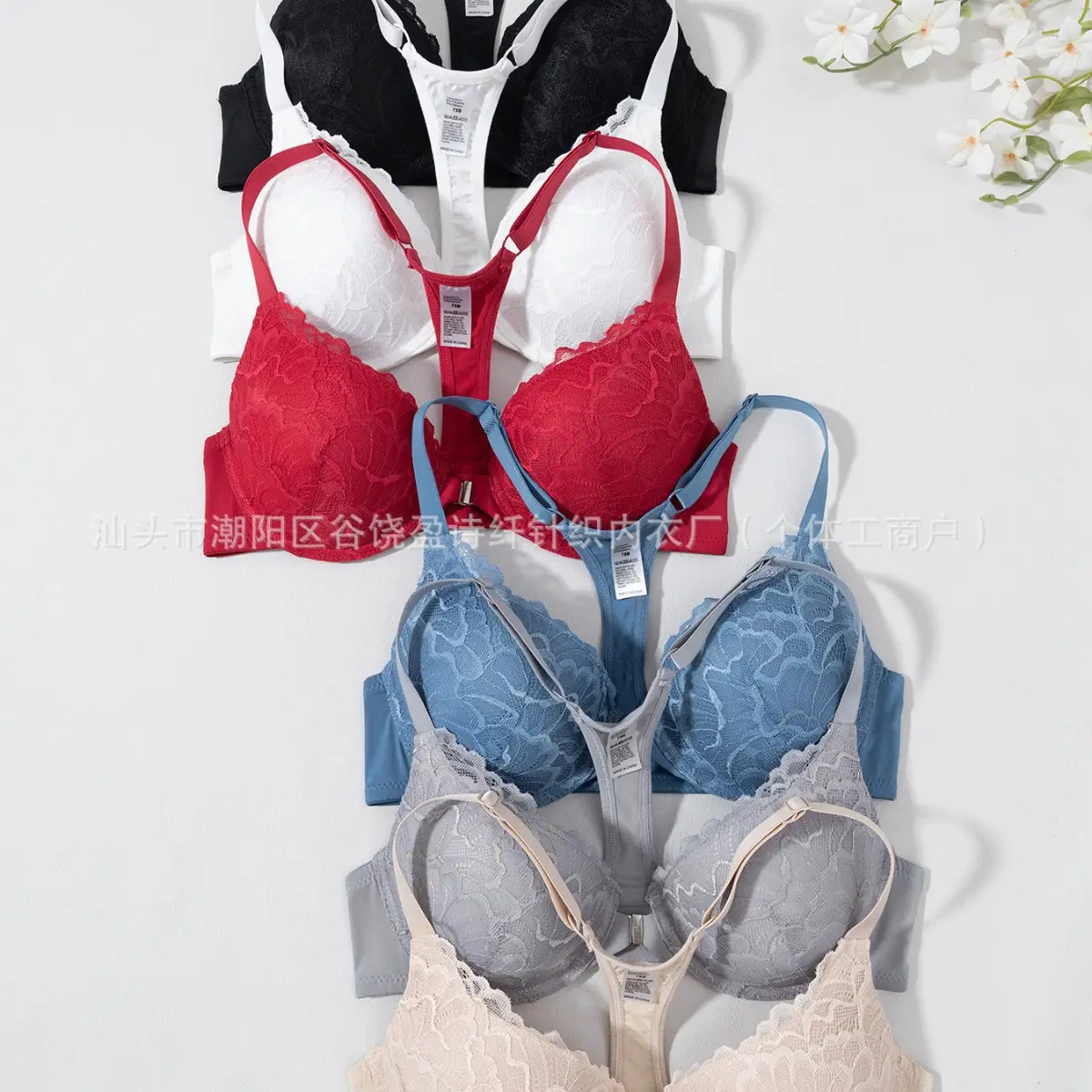 Blue Lace Front Button Bra for Women - Image 8