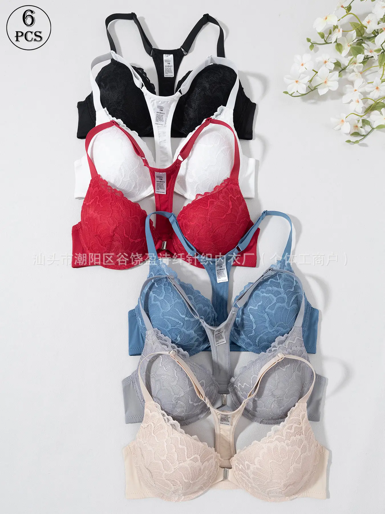 Blue Lace Front Button Bra for Women — feature 3